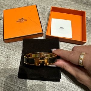 Black Noir and Gold Hermes Clic Clac H Bracelet